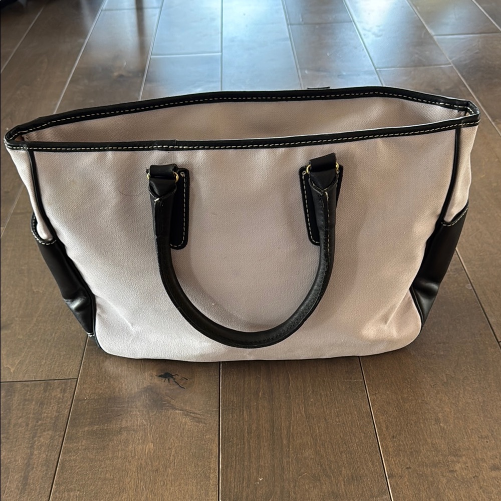 T. Anthony Canvas Tote Bag in lavender with black leather